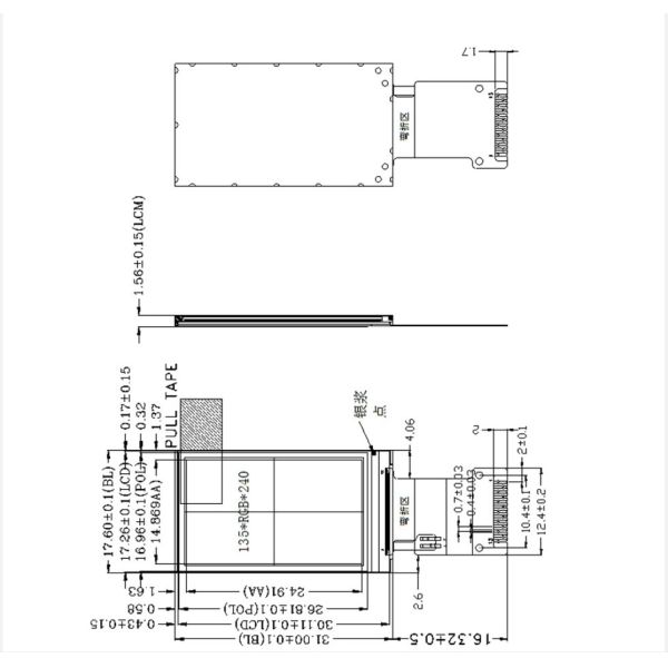 1.15 Inch TFT Display Module 135*240 Resolution 400c/d Free View Angle SPI Interface