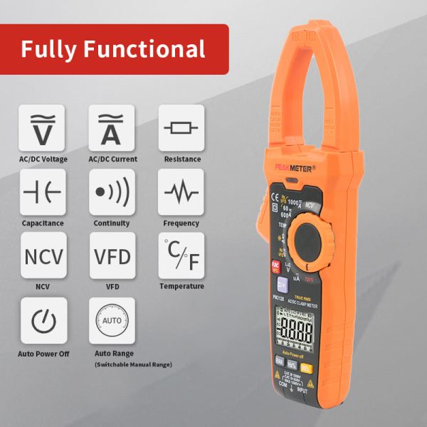 Auto Range TRMS Digital Clamp Meter Solar Clamp Meter AC/DC 1000V Voltage 1000A Current