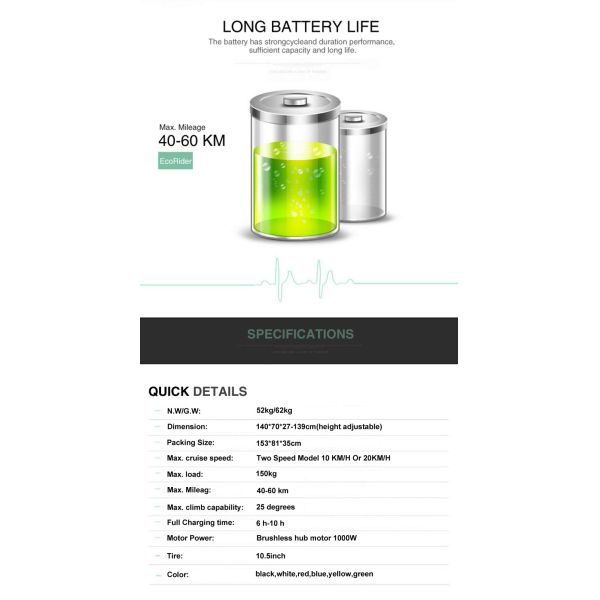 Removable Battery Scooter Golf Bag Carrier 10.5 Inch Tire 4 Hour Full Charging Time