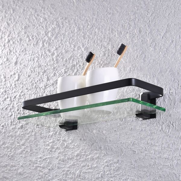 Single Layer Bathroom Towel Rack Rectangular Bathroom Glass Shelf Showe Cosmetic Holder