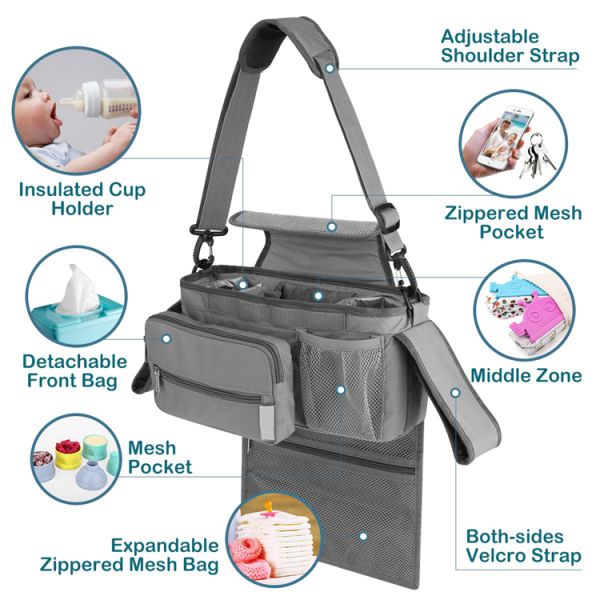 Baby Stroller Organizer Bag Expandable Mesh Pouch