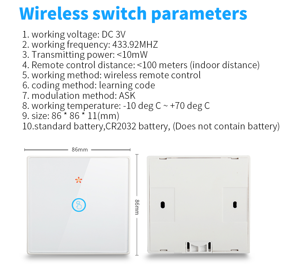 RF433 Wireless Remote Control Switch Crystal Glass Panel Touch Switch with 10A breaker refit old version circuit