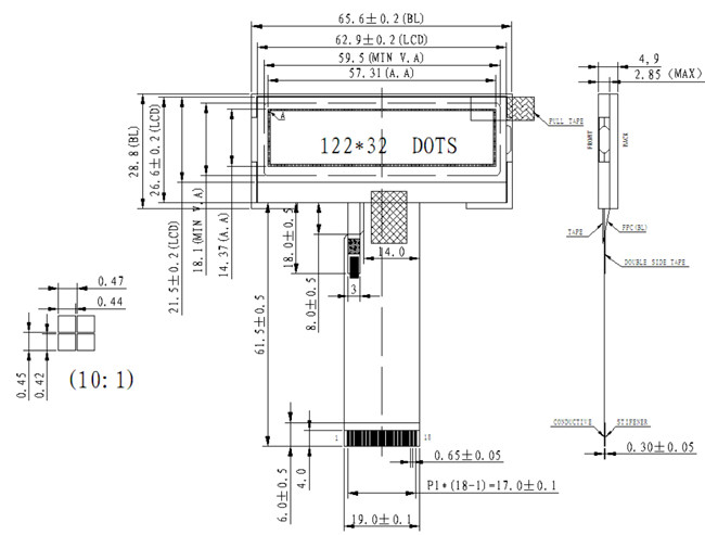 3V MCU Interface Monochrome Graphic LCD Display 122x32 STN Positive
