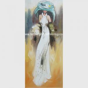 China Canvas Modern Art Oil Painting Lady In White Dress Covered With Thin Plastic Layer wholesale