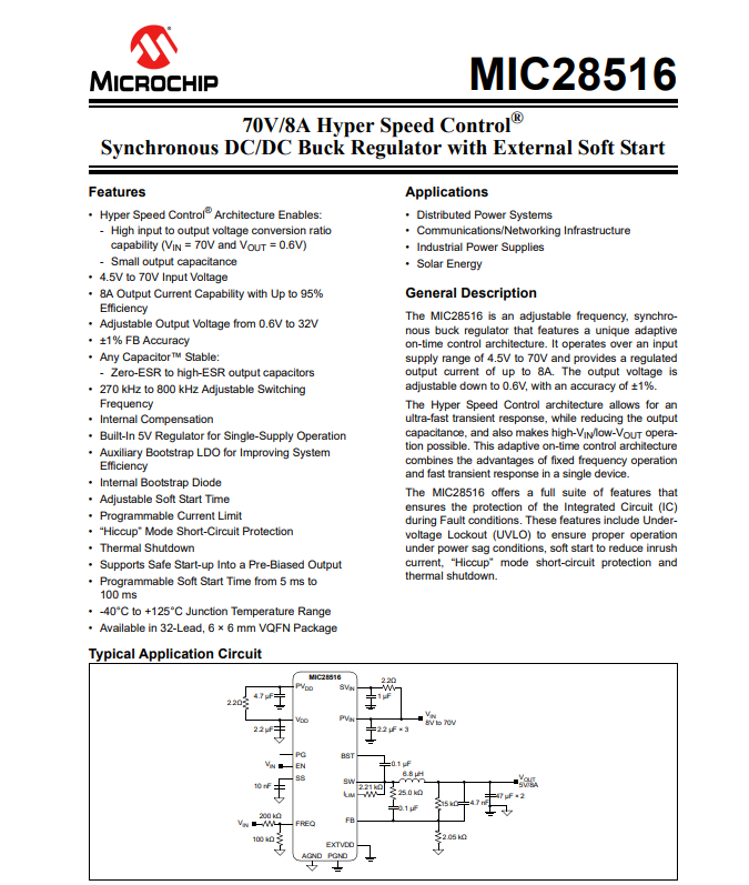 MIC28516T-E/PHA Buck Switching Regulator Switch IC Chip 0.6V 1 Output 8A 32-PowerVQFN