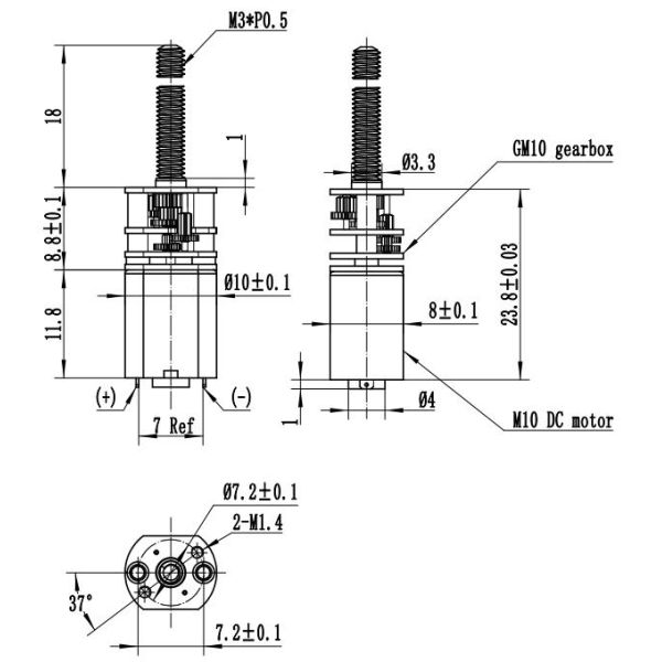Geared Reducer M10 DC Brushed Motor 5V With M3 Lead Screw Output Shaft