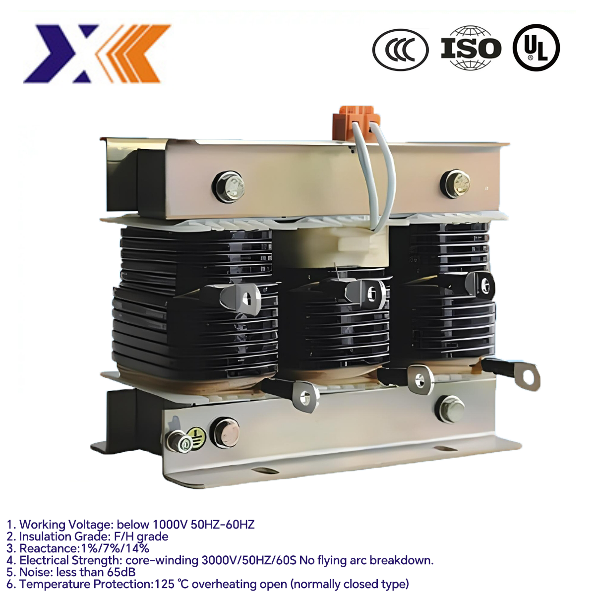 Three Phase Input Line Reactor Filter Ac Reactor 2.2kw Ac Input 7.2kwar Tolerance ±3%