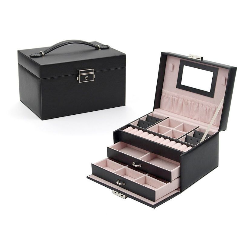 China Factory Wholesale Three-Layer Jewelry Box Large-Capacity Wooden Jewelry Storage Box Earrings Necklace Ring Jewelry Storage Box