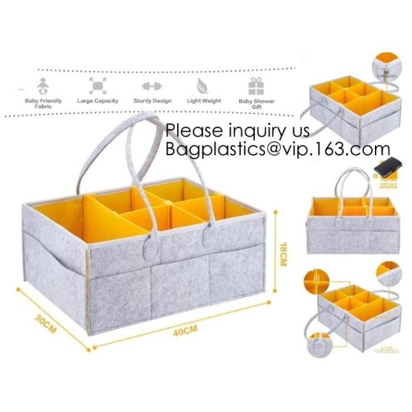 Customized Size Wholesale Felt Baby Diaper Bag,Multi-colored felt baby diaper caddy organizer with PU handle Multiple La