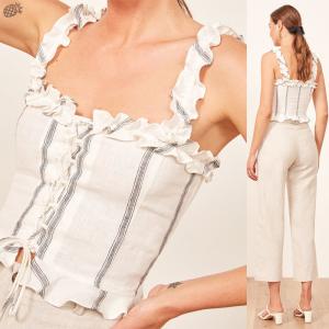 China 2018 Summer Women Clothing Ruffled Straps Linen Boho Crop Top wholesale