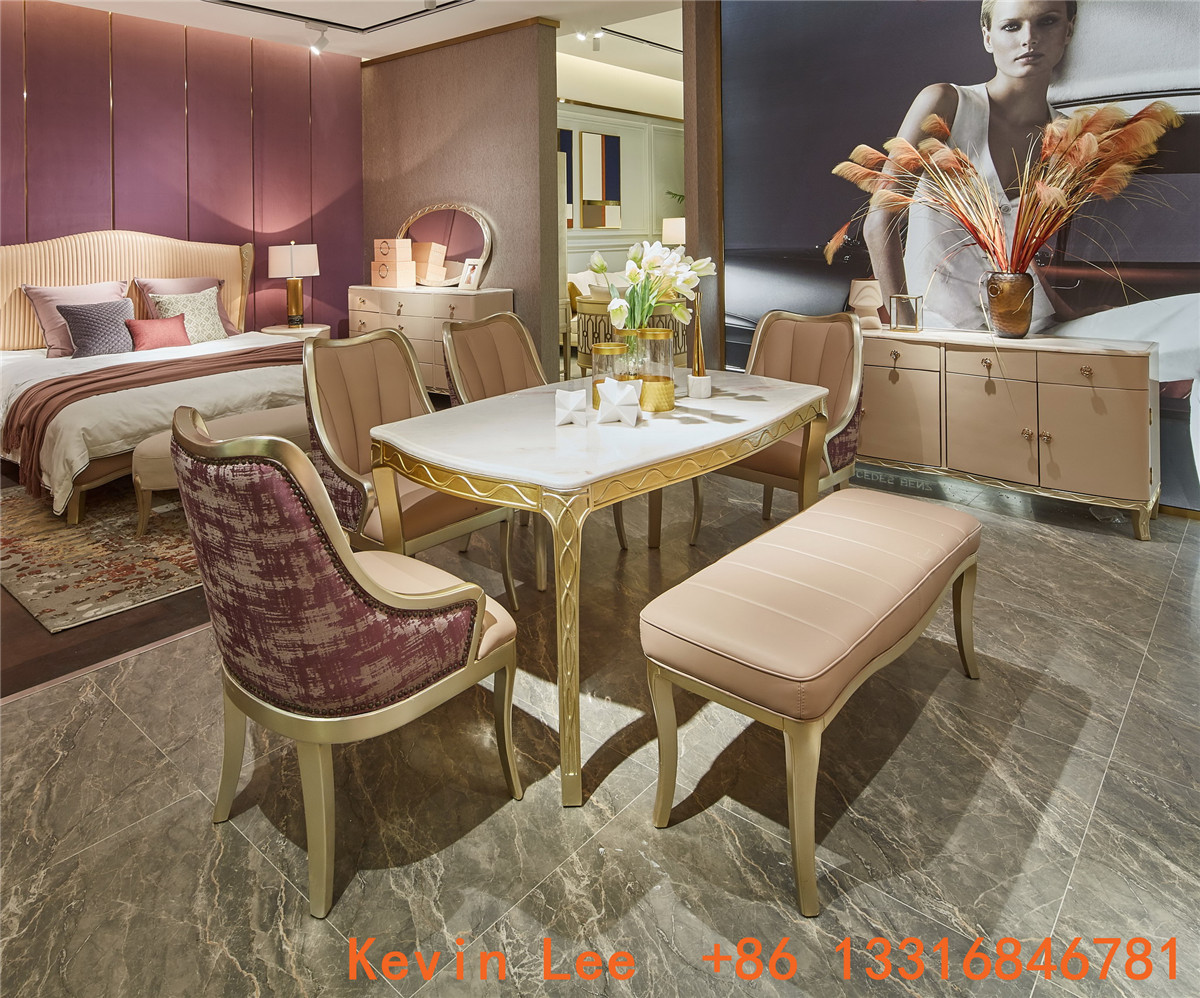 Light luxury dining room furniture Nice wood table with Leather dining chairs for Villa home interior design furniture
