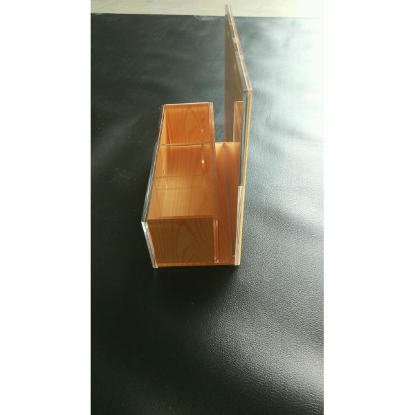 Wall Mounted Wood Grain Plexi Sign Holder Acrylic Display Stand W/ 3 Boxes Plastic Document Holder
