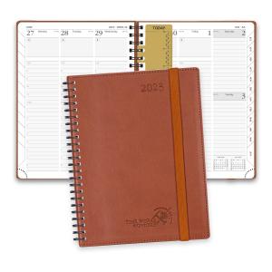 China Brown Softcover Spiral Planner 2023 Daily Weekly Schedule Calendar Paper Pocket wholesale