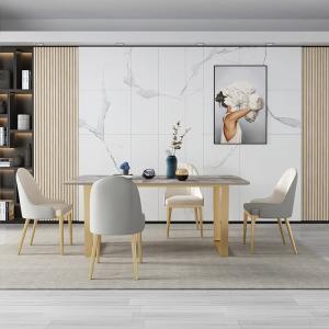 Grey Formal Dining Table And Chairs , Upholstered Metal Base Dining Table