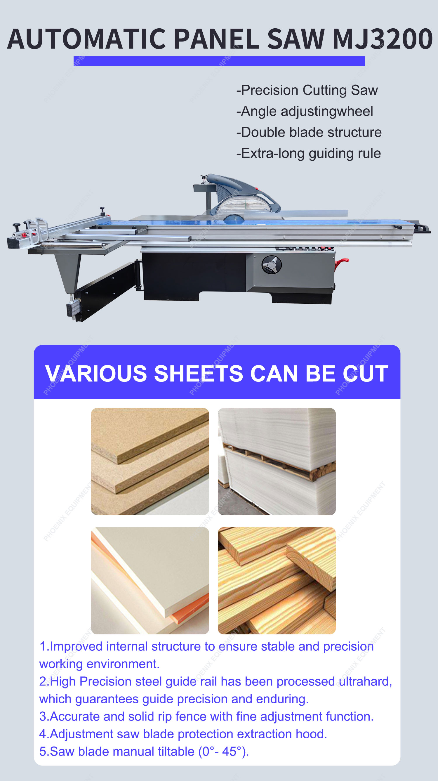 Home Woodworking Automatic Sliding Mitre Saw with 3200mm Sliding Table and Wood Lift