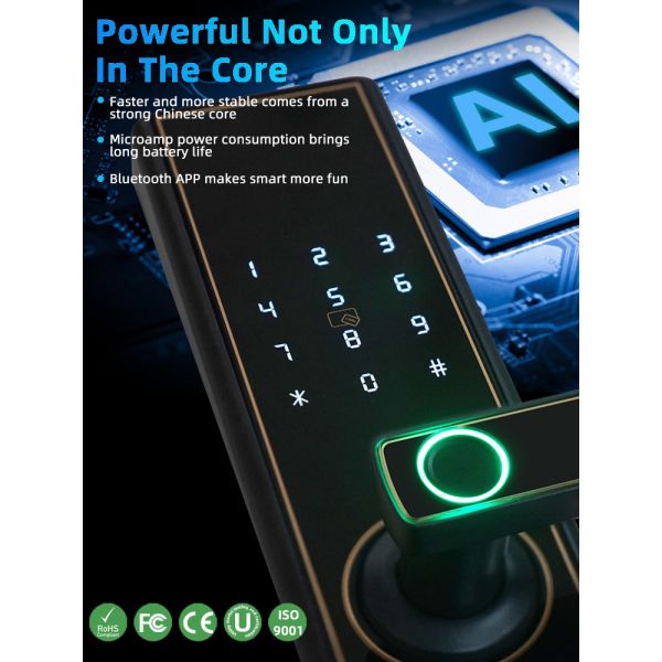Active Feedback Digital Door Lock Bluetooth Red Bronze 3D Face Recognition