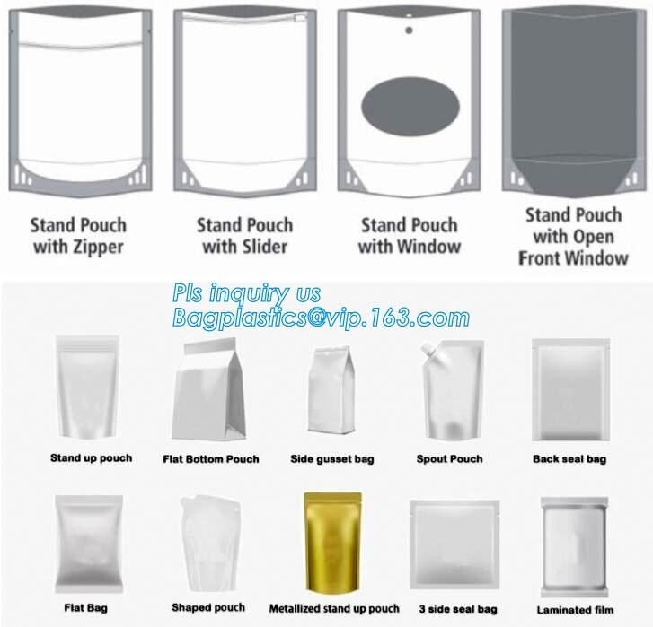 quad seal bottom and bottom load metallized film slider zipper packaging bag, Metal Zipper Printing PVC Slider Bags