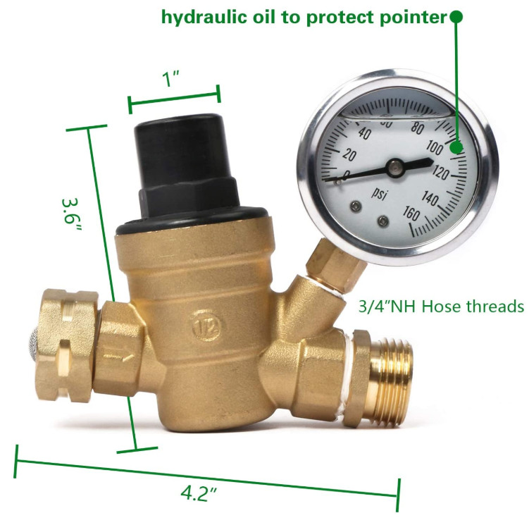 3/4" RV Lead Free Brass Water Pressure Regulator With Pressure Gauge garden using