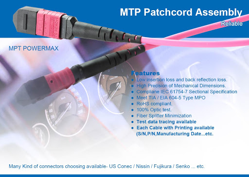 Low Insertion Loss 8/12/24 Cores OM4 Multimode MPO/MTP Fiber Optic Patch Cord for High-Speed Networks
