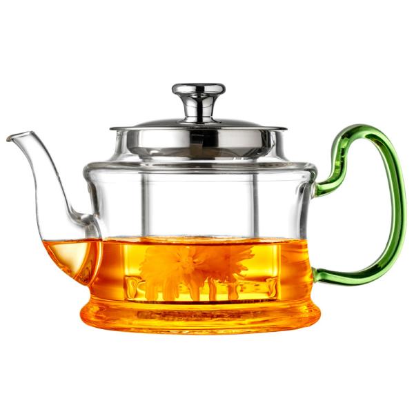 Quality Handblown Thermal Teapot With Infuser , Colored Infuser Borosilicate Kettle for sale