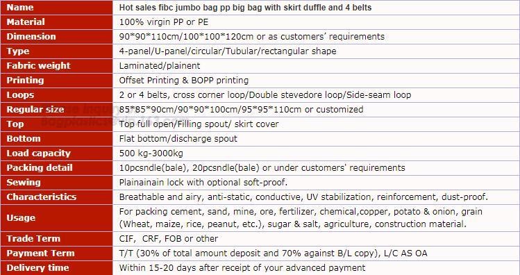 PP woven flexible big bag with baffle and brace inside for packing 2000kg iron ore with high UV treated, bagplastics,