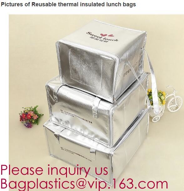 Custom Packing Aluminum Foil Zip-Lock Grocery Handle Thermal Insulation Cooler Bag For Outdoors,Promotional Insulated La