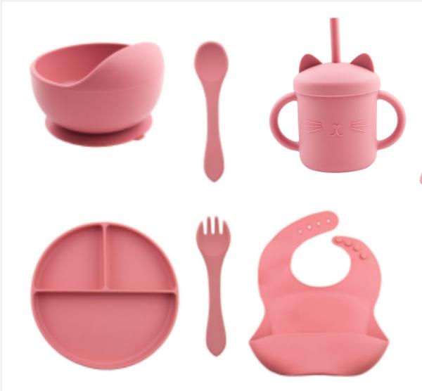 Quality Custom Pantone Color silicone dinner set 5 Pcs Silicone Suction Weaning Set Food Grade Material OEM ODM for sale