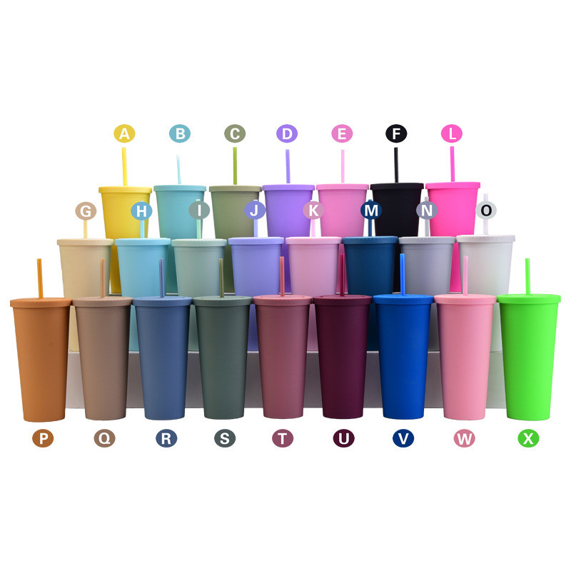 Lightweight Custom Personalized Black Matte Plastic Boba Cup 16 Oz Plastic Tumbler With Lid And Straw Double Wall Construction 100% BPA Free