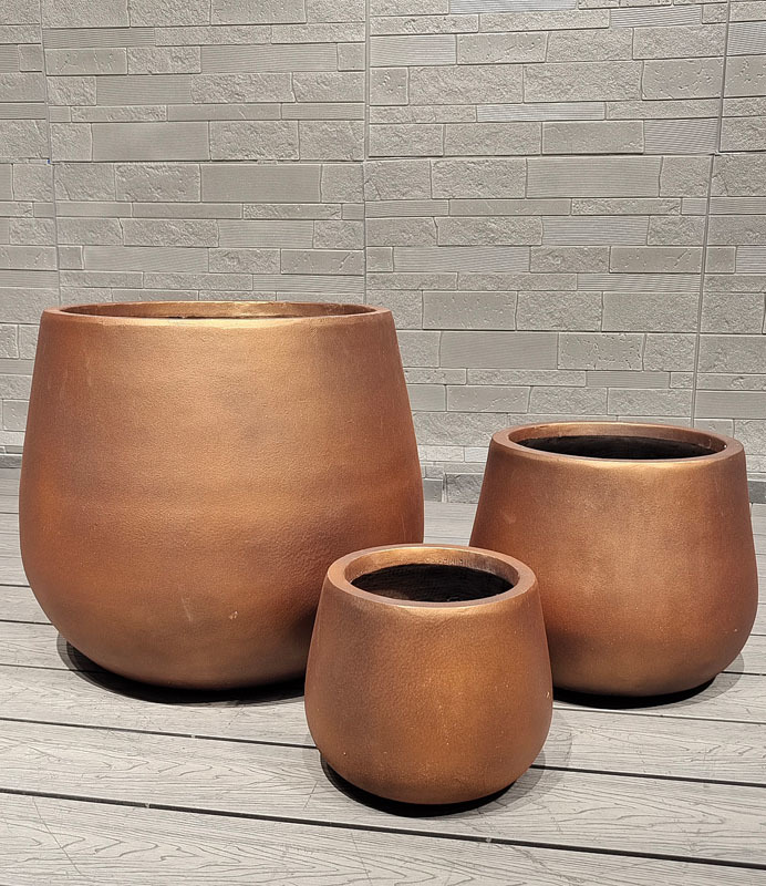 Goden Delux Warm Metallic - Toned Brown Round Egg Shape Fiber Clay Planter Architectural Landscaping