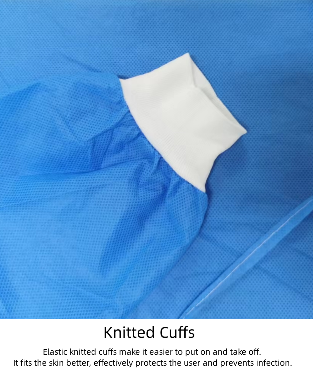 Long Sleeve Level 3 SMS Fabric Anti Static CE Waterproof Disposable Isolation Gown 120 X 140cm