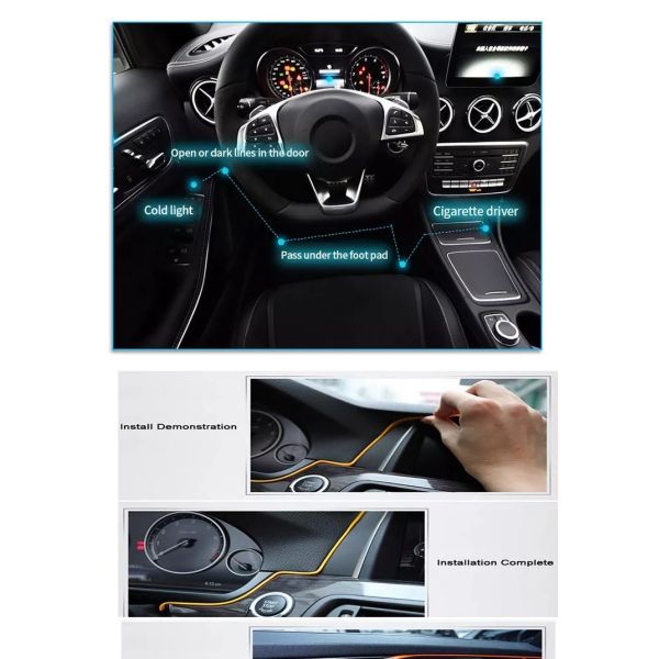 RGB Neon Decorative EL Wire Car Interior Atmosphere Lights USB DIY cold light line