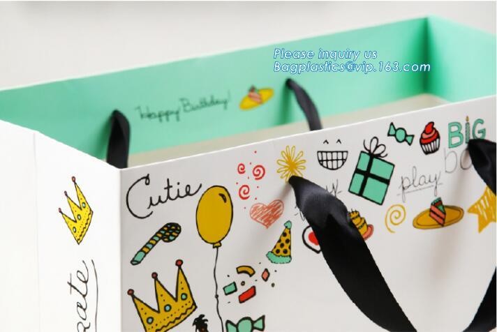 Custom paper bag with handle coated white paper bag printing pattern flower carrier bag,Flower carrier paper bags with d