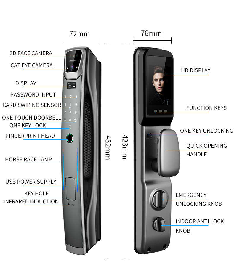 S937MAX Video Face Lock with 3D Face Recognition and Emergency Power USB 6kg/pcs