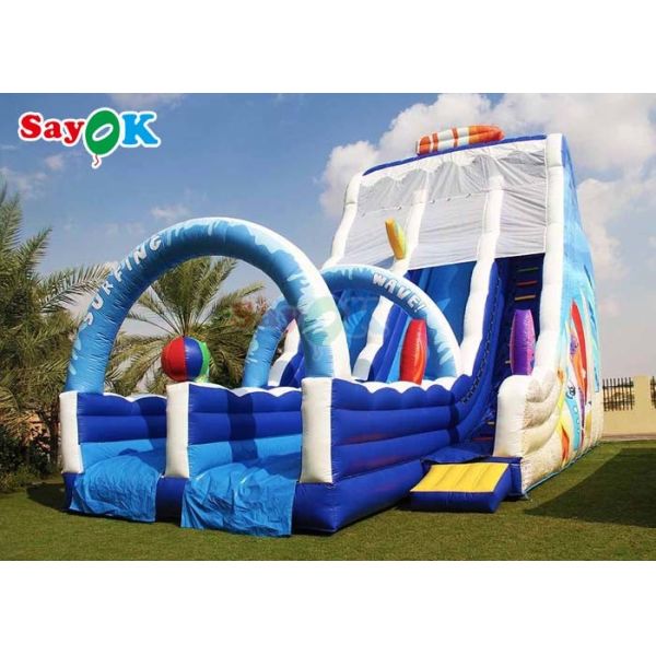 42.7ft Giant Inflatable Water Slides Blue Inflatable Double Beach Lane Slide