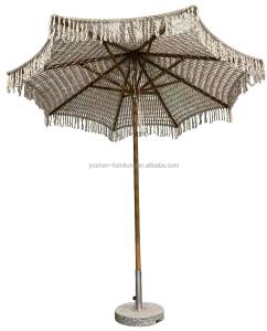 China 9 ft New Design Customized woven beach umbrella Cotton Rope Macrame Parasols handmade tassels Woven Canopy umbrella wholesale