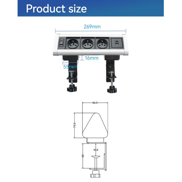 40mm Desk Clamp Power Outlet with 20W USB C PD Charging and SAA Certification