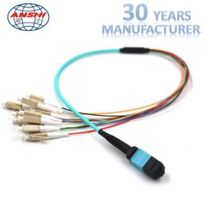 China Multimode MPO OM3 Optical Fiber Patch Cord Mpo Connector Fanout 12 Core wholesale