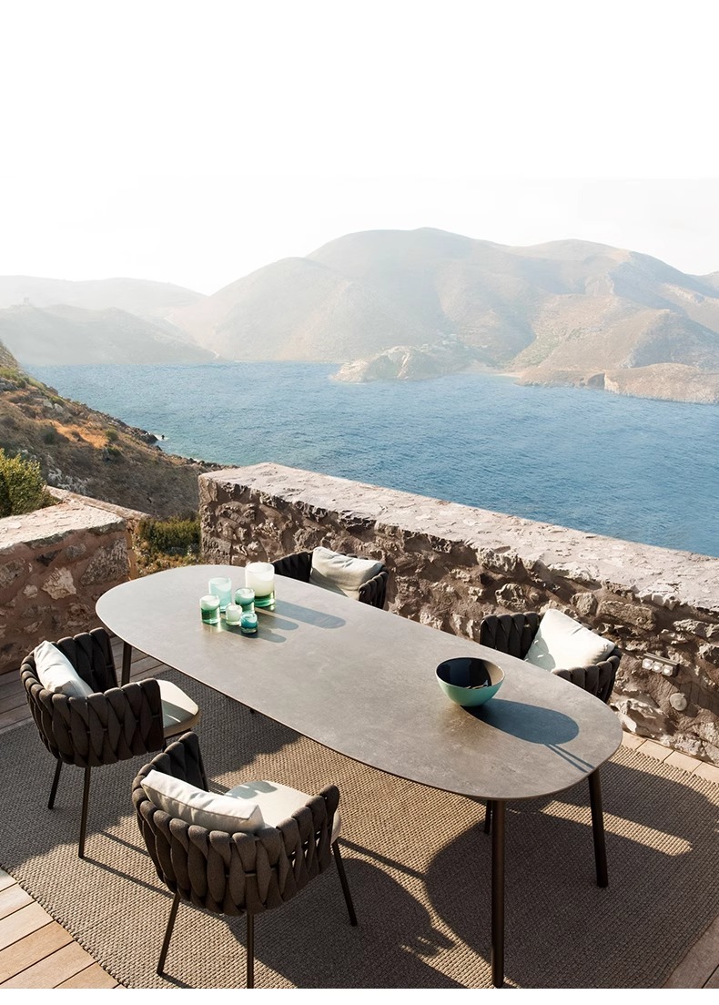 Outdoor Dining Set Nordic Minimalist Style Garden Chairs With Woven Rope Design Patio Table And Chair Combo For Courtyard Or Terrace