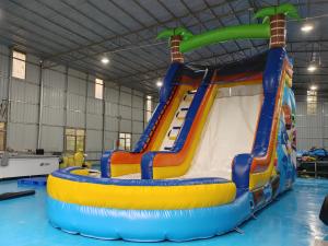 China PVC Commercial Inflatable Slides Tropical Palm Shake Baby Theme Inflatable Slide With Pool For Kids And Adults on sale