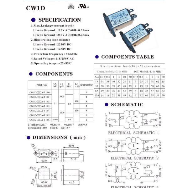 Ac Single Phase RFI EMI Filter 10a