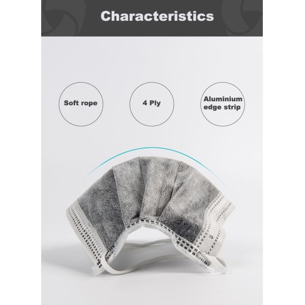 Breathable Disposable Carbon Filter Face Mask Liquid Proof Non Stimulating Feeling
