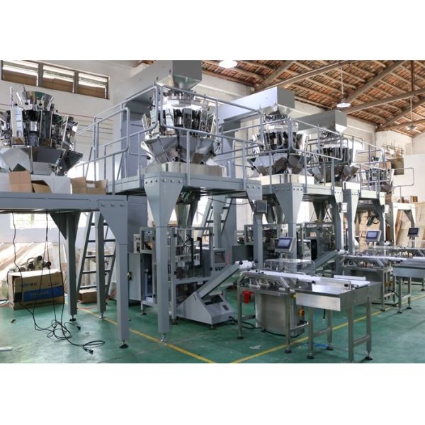 Multihead Weigher Automatic Vertical Packaging Machine PLC Control For Snack Foods / Chips / Nuts Bean