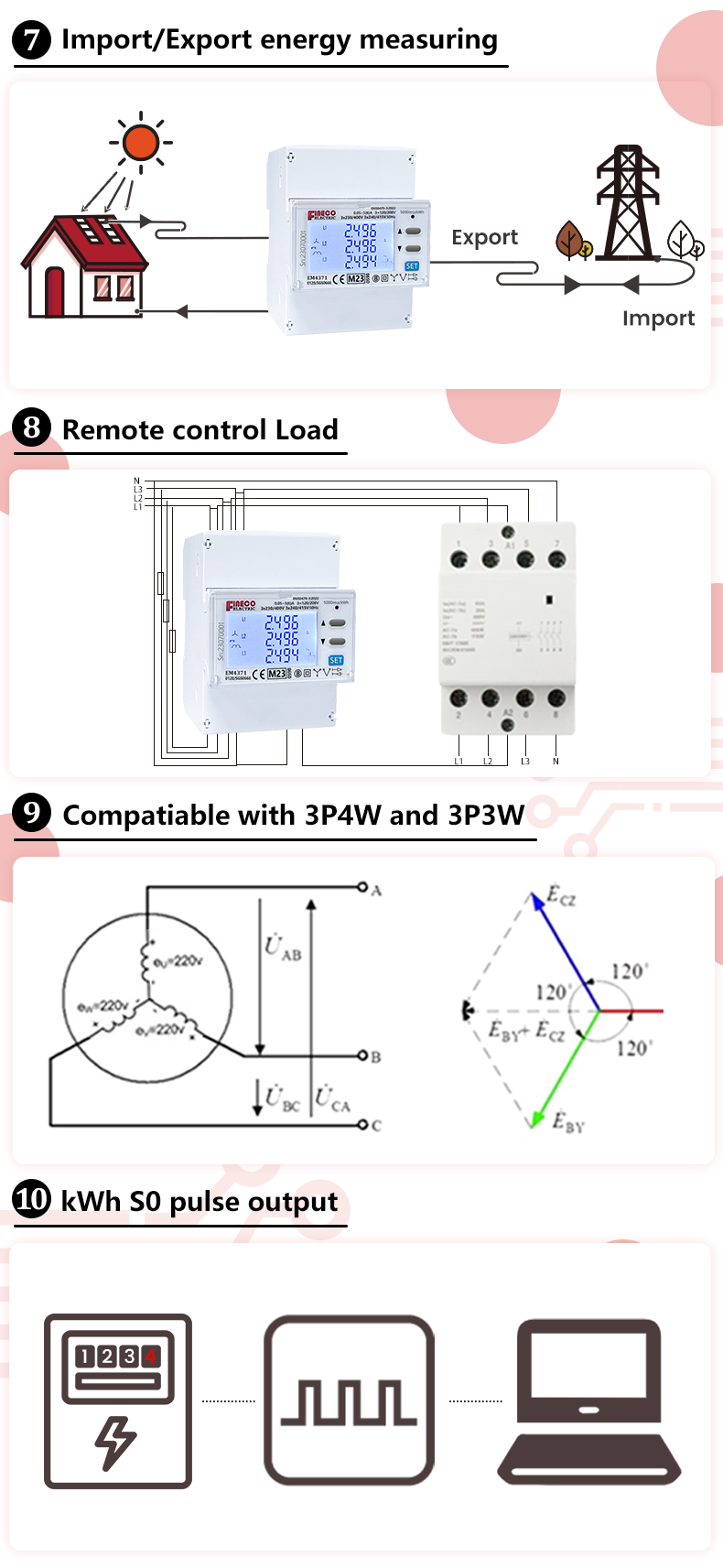 MID Approved EM4371 3*1.5 6 A Solar Bi-Directional Energy Meter with LCD Display