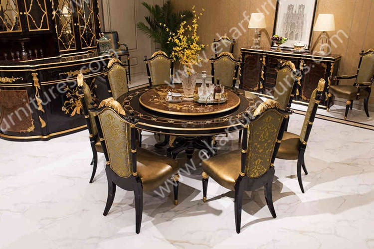 Antique wooden round rotating dining table TN-029N