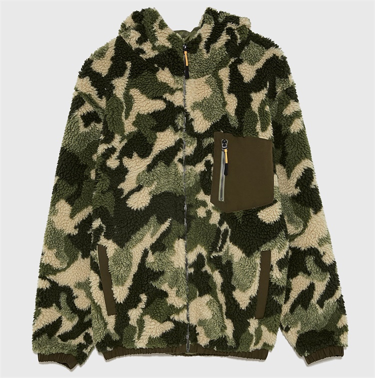Custom Men Fuzzy Shearling Berber Fleece Camo Sherpa Hoodie