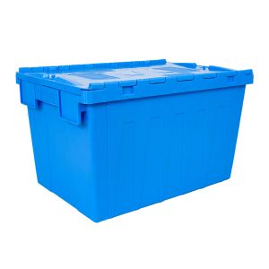 China Turnover Stackable Plastic Crate with Lid Attached Tote Container wholesale