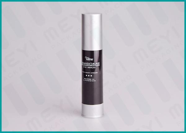 Quality 40 ML Black Cosmetic Pump Bottle With Glossy Matt Silver Pump And Cap for sale