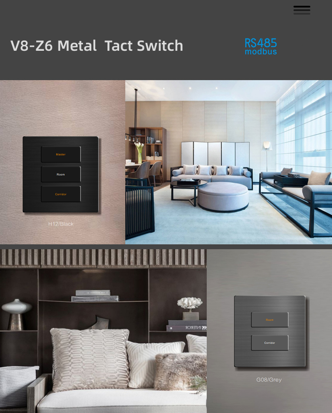 Intergrated Type Wall Push Switch Square Buttons Style RS485 Protocol