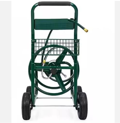 Quality Convenient Hose Storage with Green Steel Frame Hose Reel Cart and Brass Hose Connector for sale
