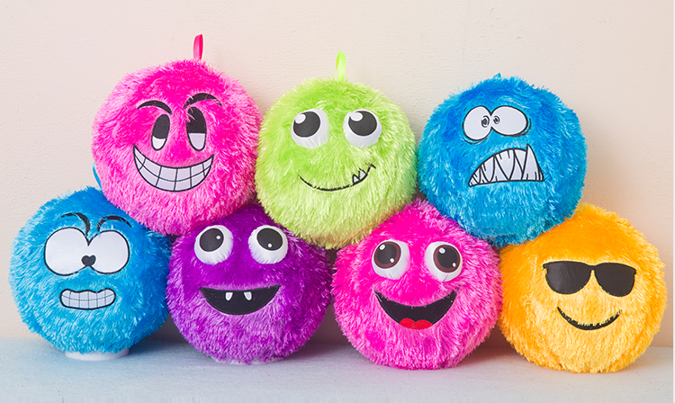 Polyester Outer Skin Material Crazy Face Fabric Covered Fuzzy Ball 16" for Assortment